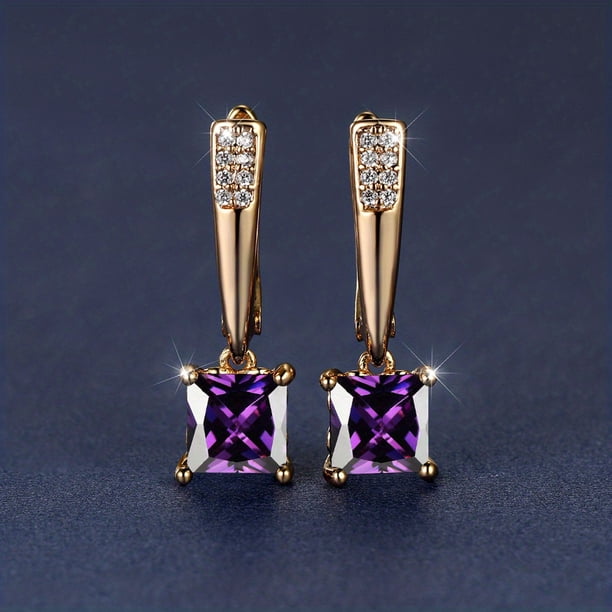 Square Cut Black Stone Emerald Earrings 18K Gold Plated Ornament For Women Daily Decor Jewelry