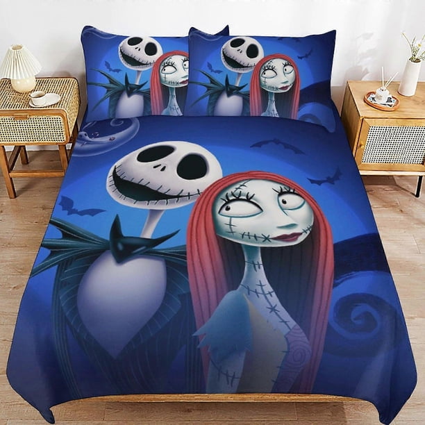 Juego de ropa de cama de Pesadilla antes de Navidad: funda nórdica, cómoda y ligera, juego de ropa de cama con diseño de dibujos animados, 3 piezas.