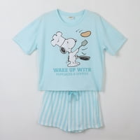 Pijama Manga Corta Mujer Celeste Cocinando Snoopy