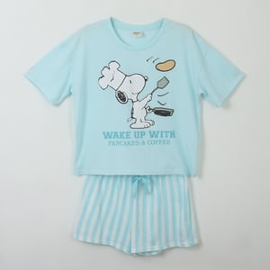 Pijama Manga Corta Mujer Celeste Cocinando Snoopy