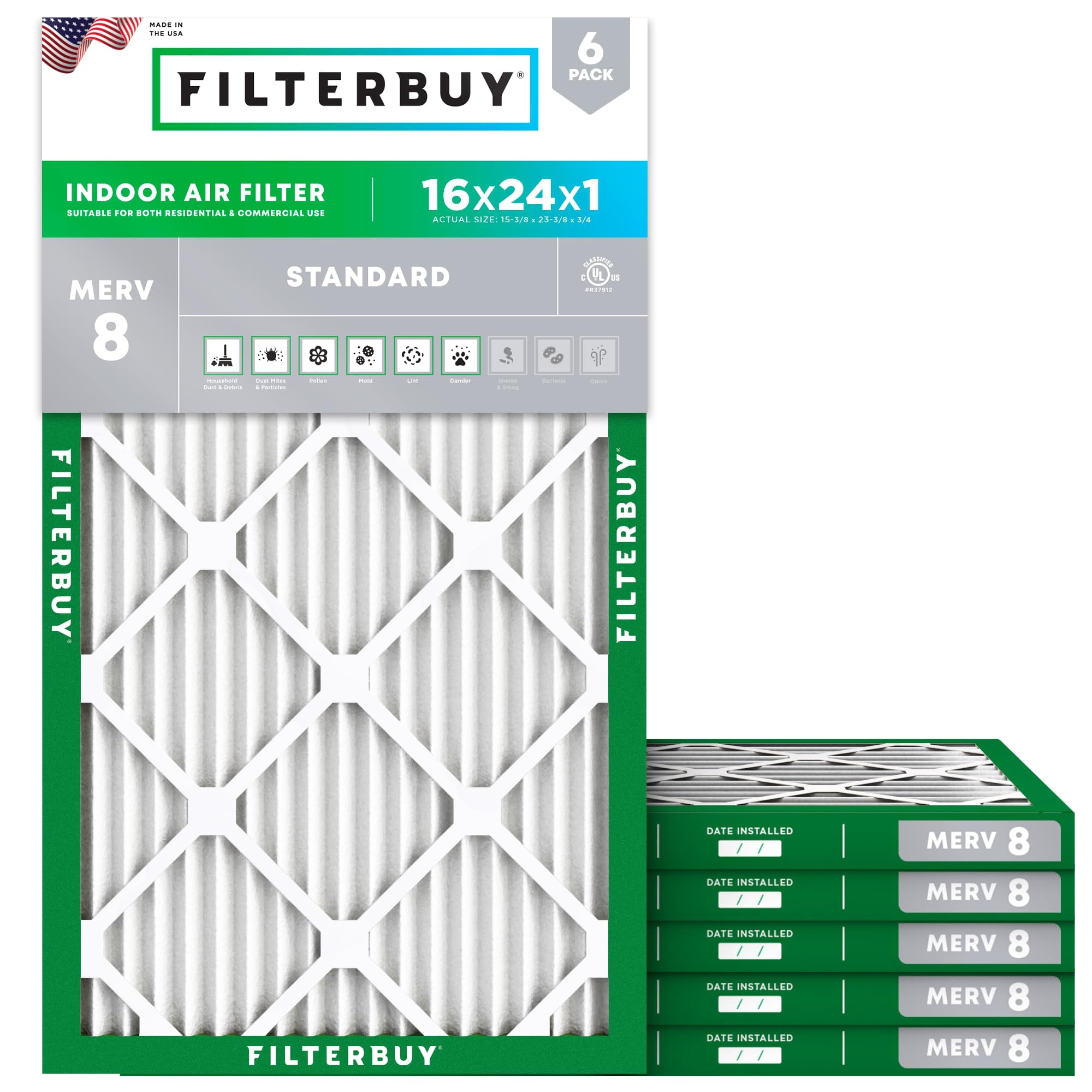 Filtro De Aire Filterbuy Merv 8 16 X 24 X 1 (paquete De 6) Essential Dust