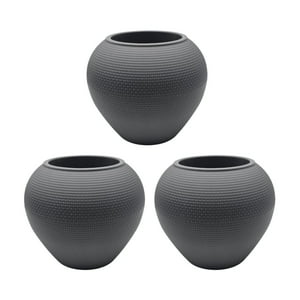 Fliperex - Set 3 Maceteros Plastico Redondo Ovalado Moderno Textura S Gris