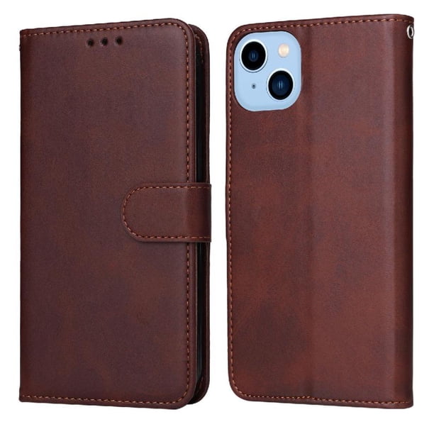 Funda Billetera para iPhone 14 Plus con Porta Tarjetas y Soporte Ajustable Marrón