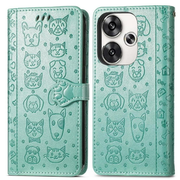 Funda Cartera FOXDOCK para Xiaomi Poco F6 5G , Flip PU con Relieve de Gatos y Perros, Tarjetero y Soporte