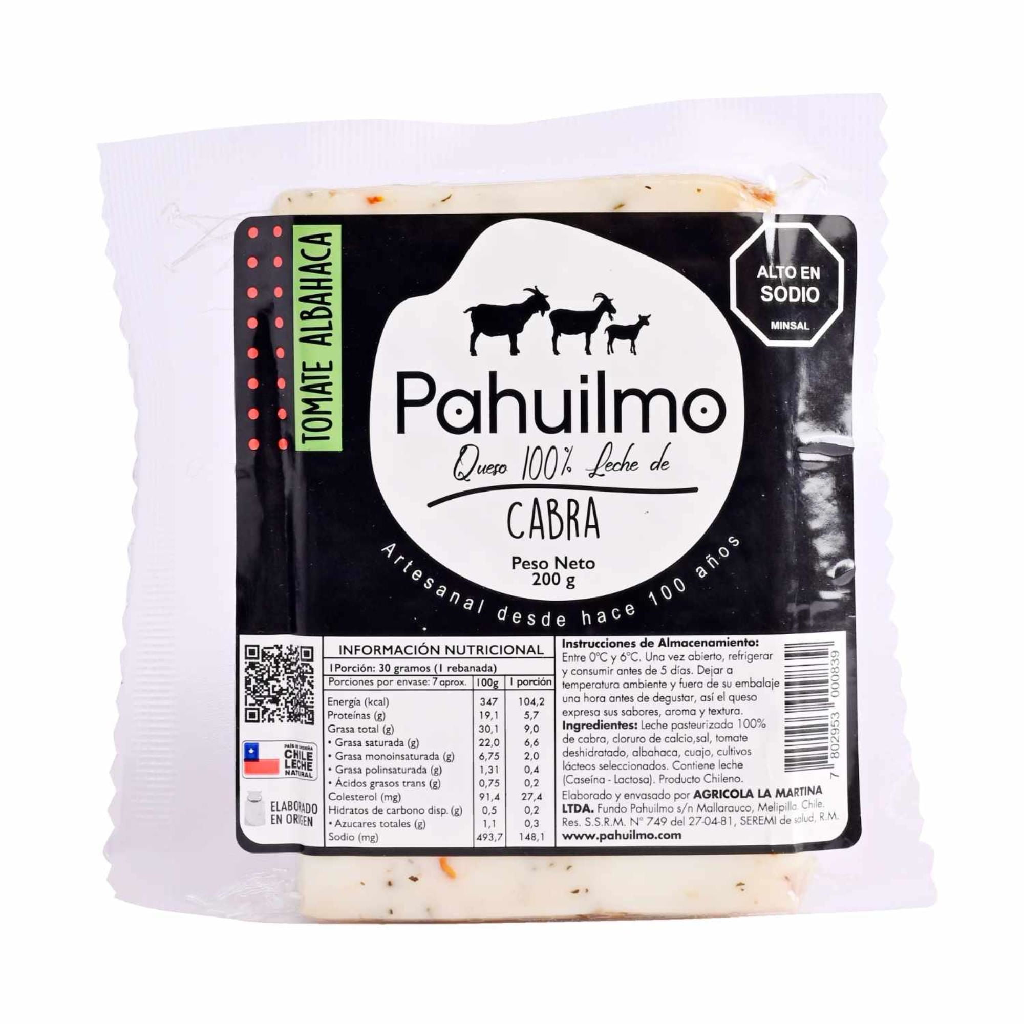 Queso Cabra Tomate Albahaca Bolsa 200 g Pahuilmo