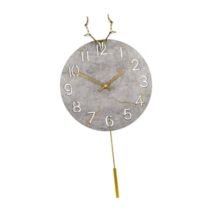 Bothyi - Reloj De Pared Con Figura De Cabeza De Ciervo De 12.0 In, Moderno Reloj De Péndulo Para Dormitorio, Color Gris