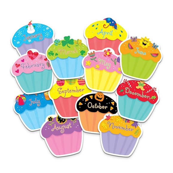 Recorte decorativo temático de cupcakes – Creative Teaching Press – 25 cm, juego de 12 piezas