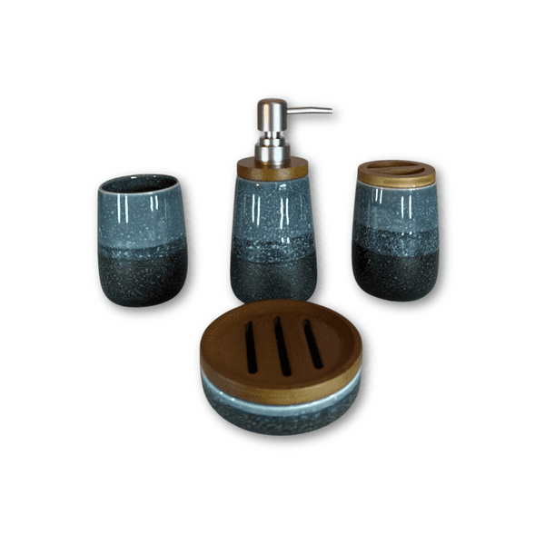 Estilodomus - Set De Baño De 4 Piezas Cerámica Bano Gris Con Negro