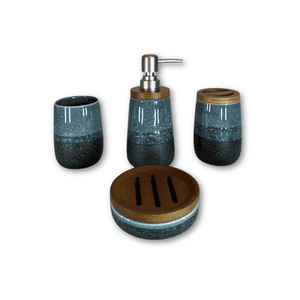 Estilodomus - Set De Baño De 4 Piezas Cerámica Bano Gris Con Negro