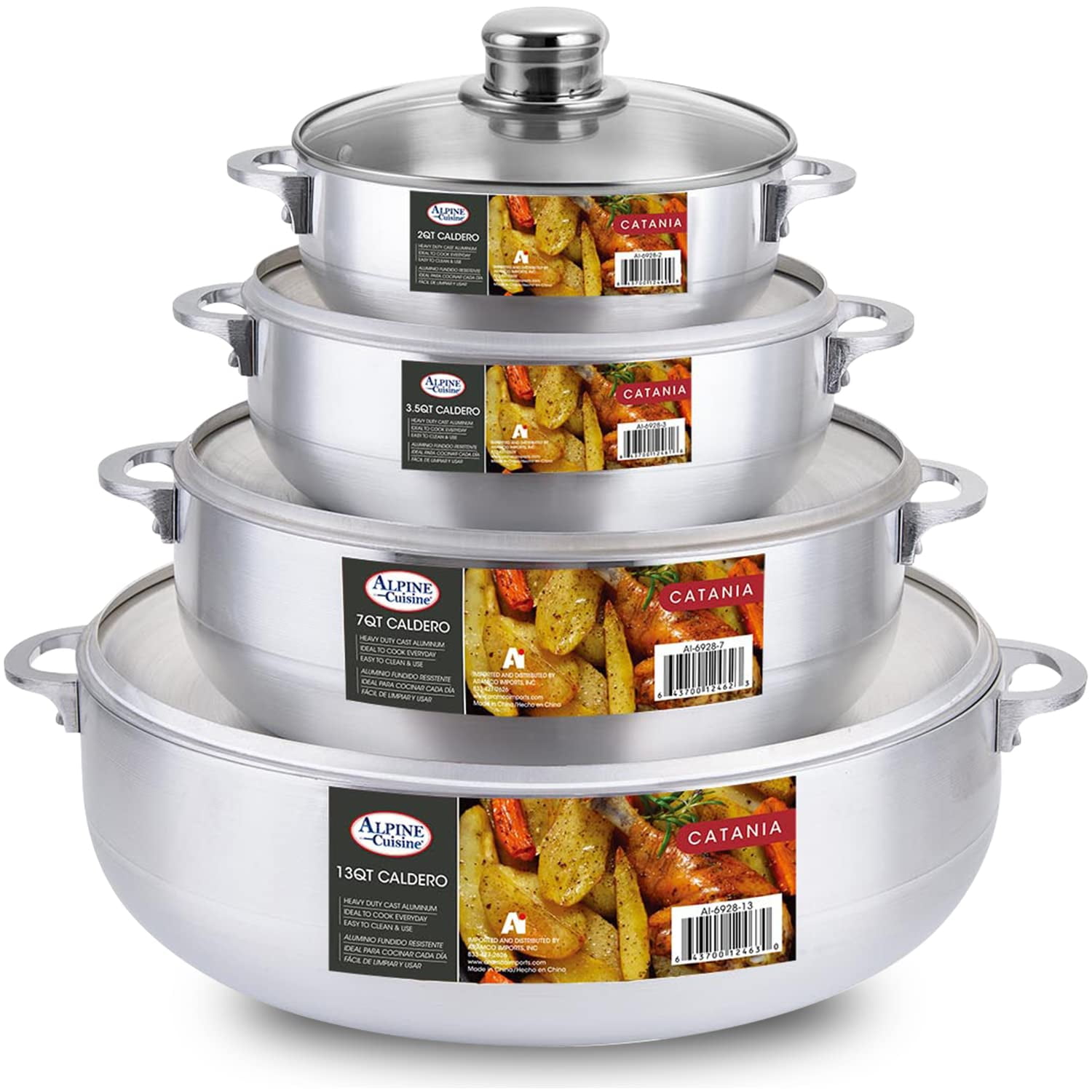 Set Caldero Alpine Cuisine De Aluminio De 8 Piezas Con Tapas De Vidrio