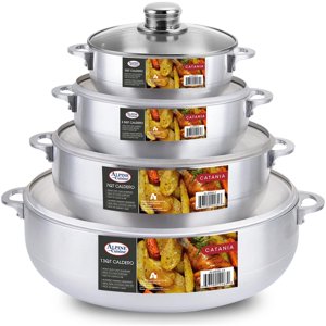 Set Caldero Alpine Cuisine De Aluminio De 8 Piezas Con Tapas De Vidrio