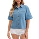 thumbnail image 1 of INSPIRE CHIC Chaqueta de Mezclilla de Manga Corta para Mujer Camisa Cuadrada con Botones Chaquetas de Jean Casual XL Azul Claro, 1 of 6