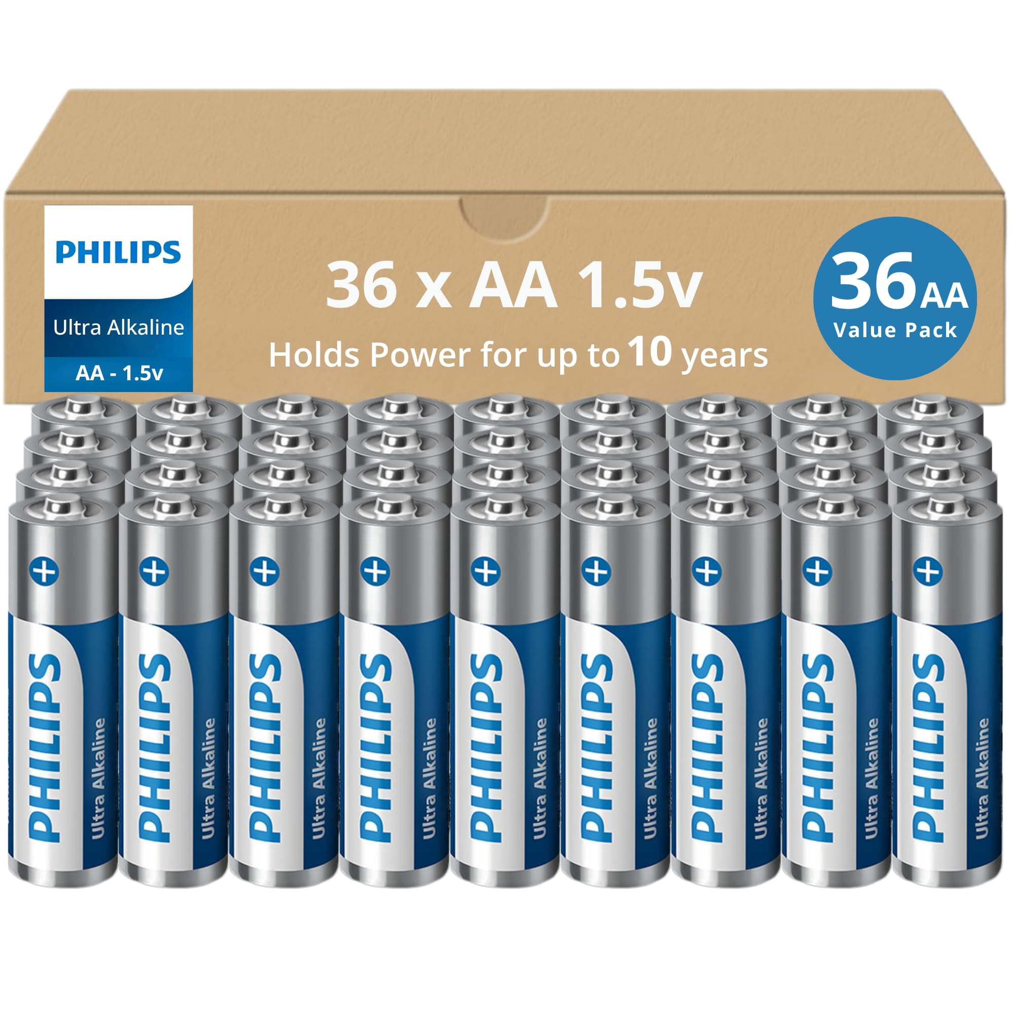 Baterías Philips Aa Ultra Alcalinas 1.5v Paquete De 36 Con Vida Útil De 10 Años