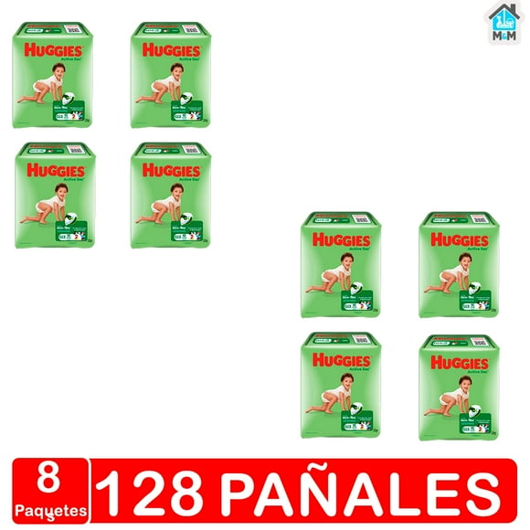 Pañales Huggies Active Sec Manga X8 - Talla G(Grande) 128 pañales