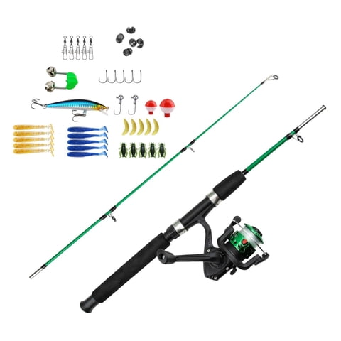 Magideal - Caña De Pescar Para Niños Con Señuelos, Accesorios De Pesca, Caña De Pescar Telescópica Portátil Y Carrete, Juego Completo Para Niños Principiantes Caña De Pesca Verde