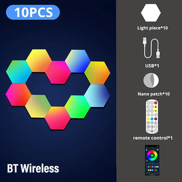 10pcs RGB LED Hexagon Light, Indoor Wall Light APP Remote Control Night Light For Computer Game Room Bedroom Bedside Decoration