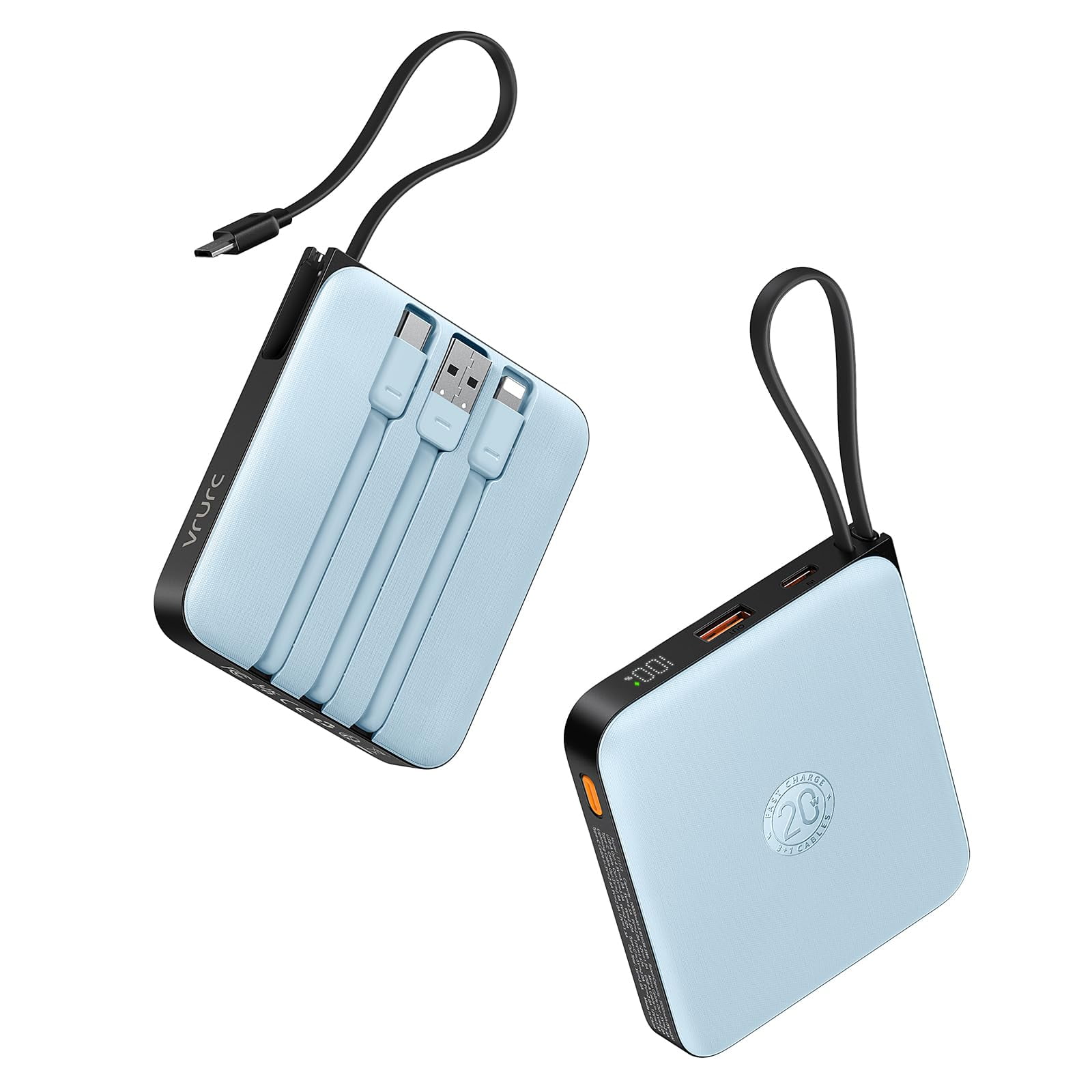 Cargador Portátil Vrurc De 10000 Mah Con 4 Cables Integrados, Color Azul