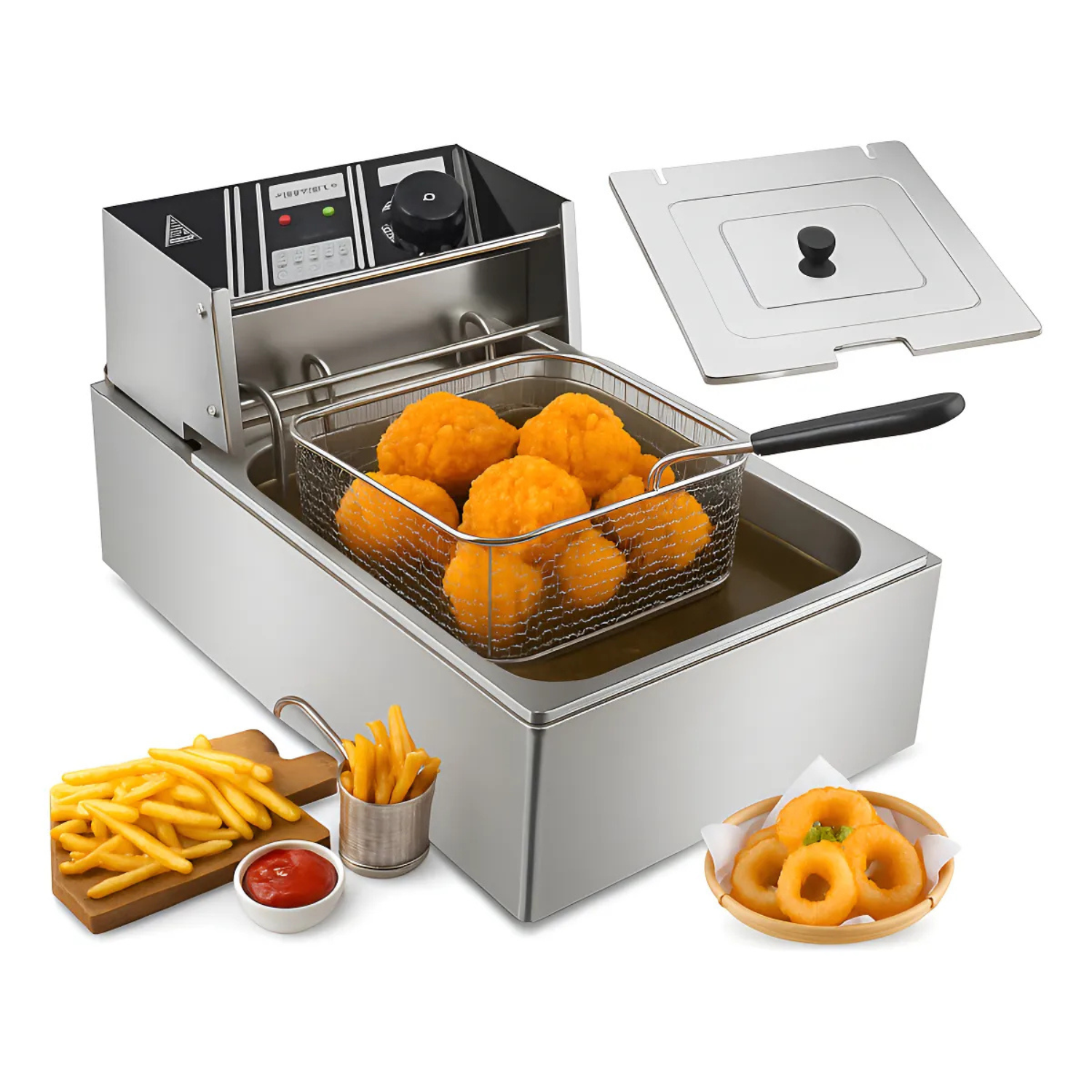 Genérico - Freidora Eléctrica 2500W Gran Capacidad 6L Acero Inoxidable