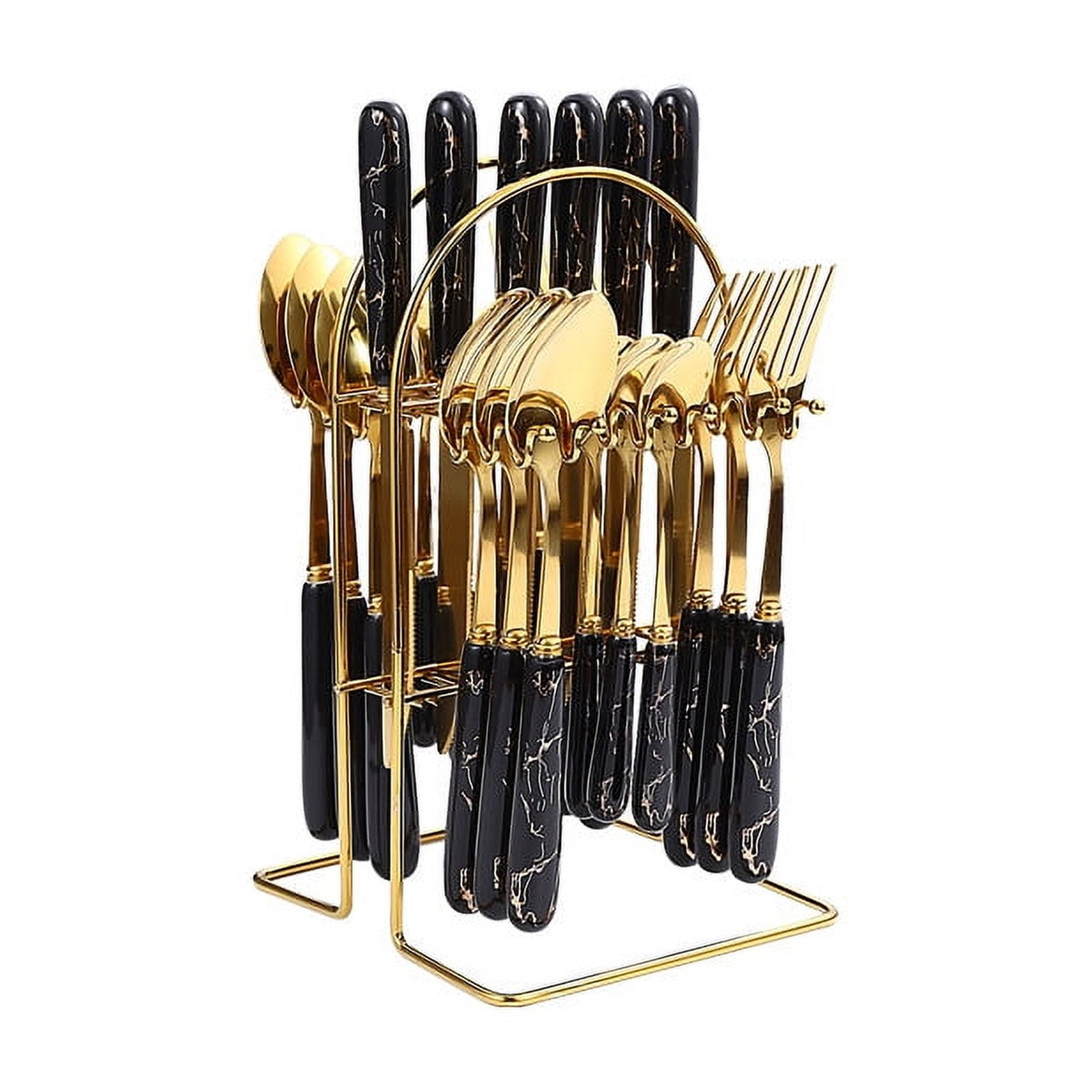 Xmhytop Juego De Cubiertos De Oro Negro A 24 Piezas Flatware Set De Acero Inoxidable, Ideal Para Familias Y Eventos