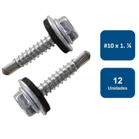 Rukafe Basics - Autoperforante Cabeza Hexagonal Con Golilla #10 X 1.1/4"" 12Un.