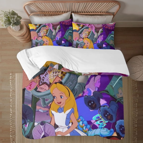 Alice In Wonderland 3-Piece Bedding Set For Kids Boys Girls Adult Cartoon Warm Cute Fashion Holiday Present Gift Bed Sheets