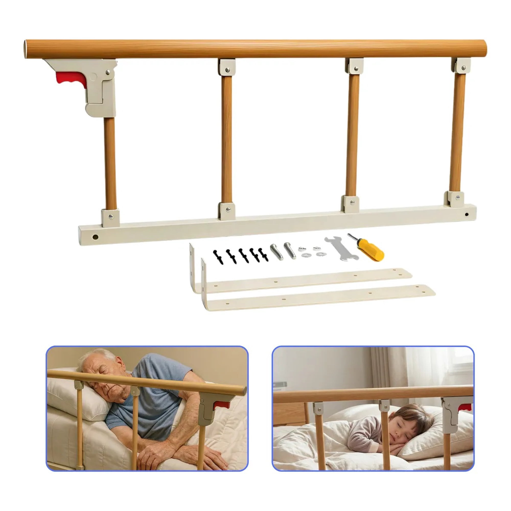 Eoland - Baranda Seguridad Cama Bebe Plegable Plaza Super King 94x36 Marrón Liso