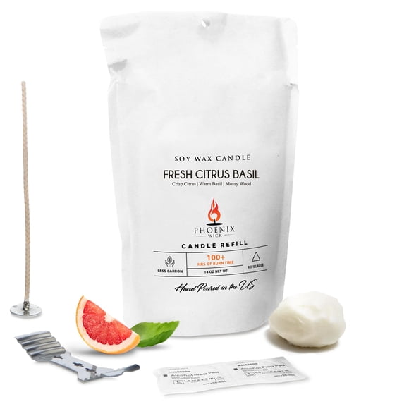 Kit para hacer velas Phoenix Wick 14 oz, cítricos frescos y albahaca