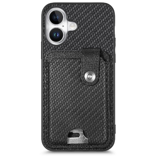 Funda Billetera Tejida para iPhone 16 con Soporte y Tarjetero Negro