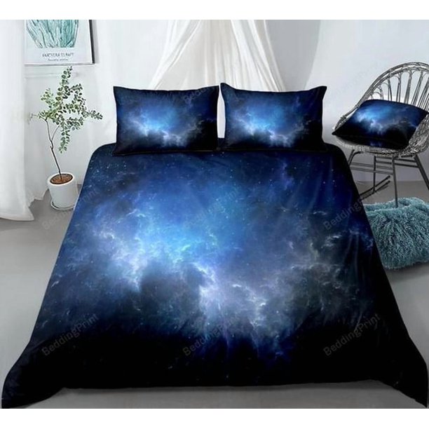 Dark Blue Galaxy Quilt Duvet Cover Set Doona Cover Bedspread Queen3-Piece Bedding Set