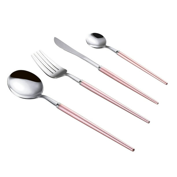 Juego de cubiertos con mango de color sólido, juego de cubiertos de acero inoxidable de 4 piezas, juego de utensilios de cocina para 1