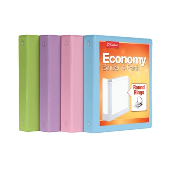 Binder Cardinal, 3 anillos, 1.5 pulgadas, 350 hojas, colores surtidos, paquete de 4