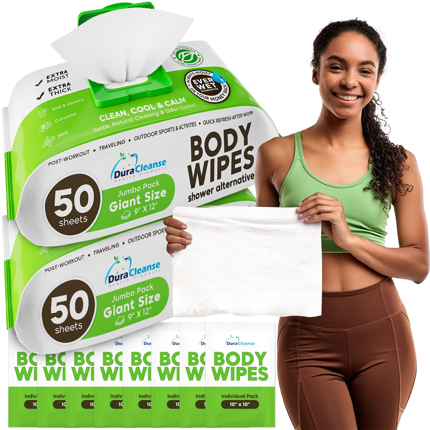 Toallitas De Baño Duracleanse, Extra Húmedas, Sin Enjuague, 100 Xl, Para Ducha