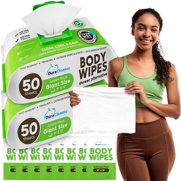 Toallitas de baño Duracleanse, extra húmedas, sin enjuague, 100 XL, para ducha