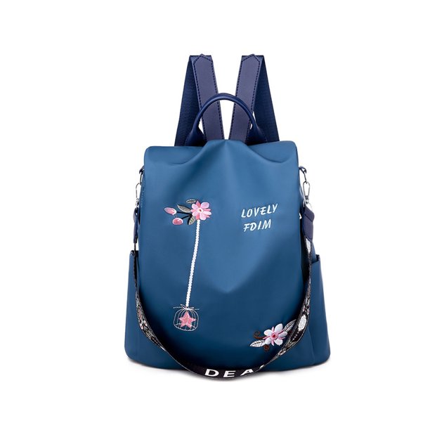 Casual Oxford Cloth Backpack Flower Embroidered Shoulder School Book Bags Women Daily Travel Anti-theft Bagpack Vintage Rucksack