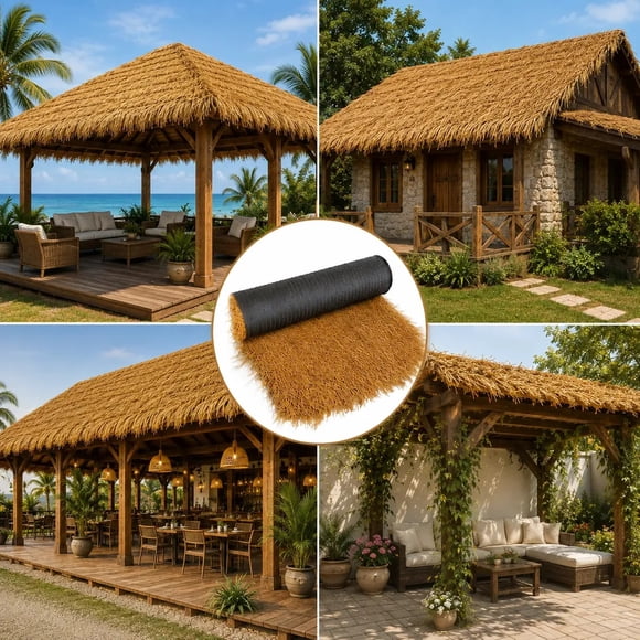 Techo de Paja Artificial 1x1 m para Palapa Terraza y Pergola Estilo Tropical