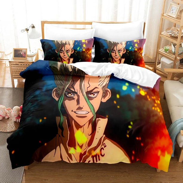 ed Dr.Stone Senku Bedding Set Boys Girls Duvet Cover Pillowcase Bed Kids Adult Home Textileextile