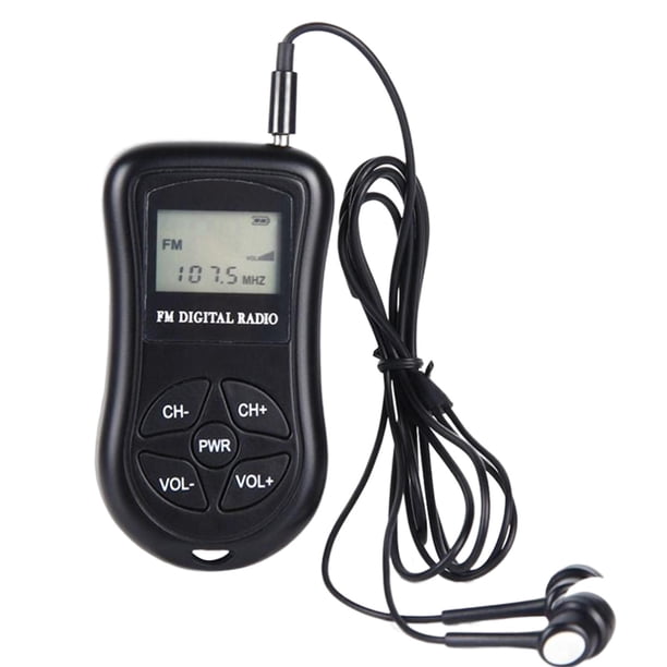 Mini broadcast FM portátil, sintonización de pantalla digital LCD, con pilas, control de , receptor de conferencias con auriculares para