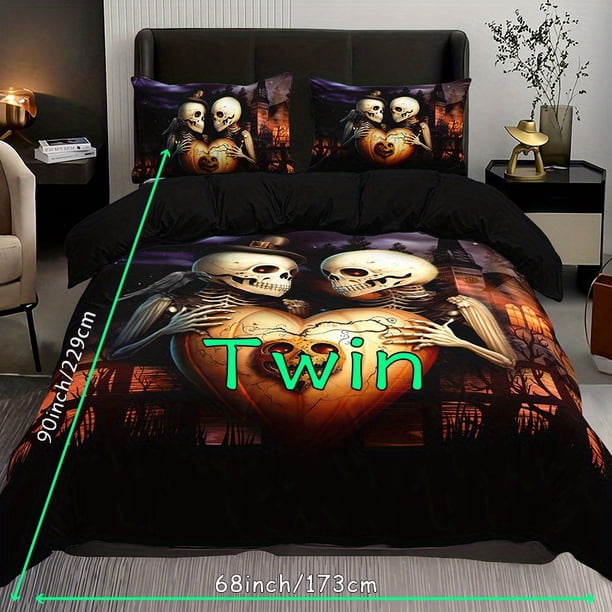 3pcs Gothic Castle Skull Print Bedding Set - Soft, Breathable & Comfortable Duvet Cover for Bedroom, Guest Room & Dorm!