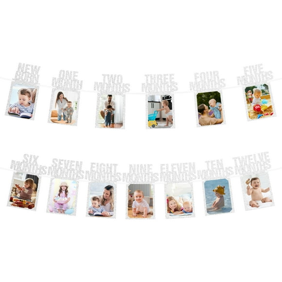 Decoración Pancarta Fotos Primer Cumpleaños Uxcell Plata 13 Piezas