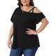 thumbnail image 4 of Agnes Orinda Camiseta de Mujer Talla Grande para Escuela o Universidad Cuello Barco Cruzado Descubierto en un Hombro Manga Corta Camisetas Verano Casual Tejido Blusas 2X Negro, 4 of 6