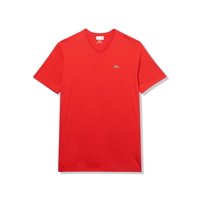 Camiseta Lacoste Para Hombre, Corte Alto, Cuello En V, Manga Corta, Roja
