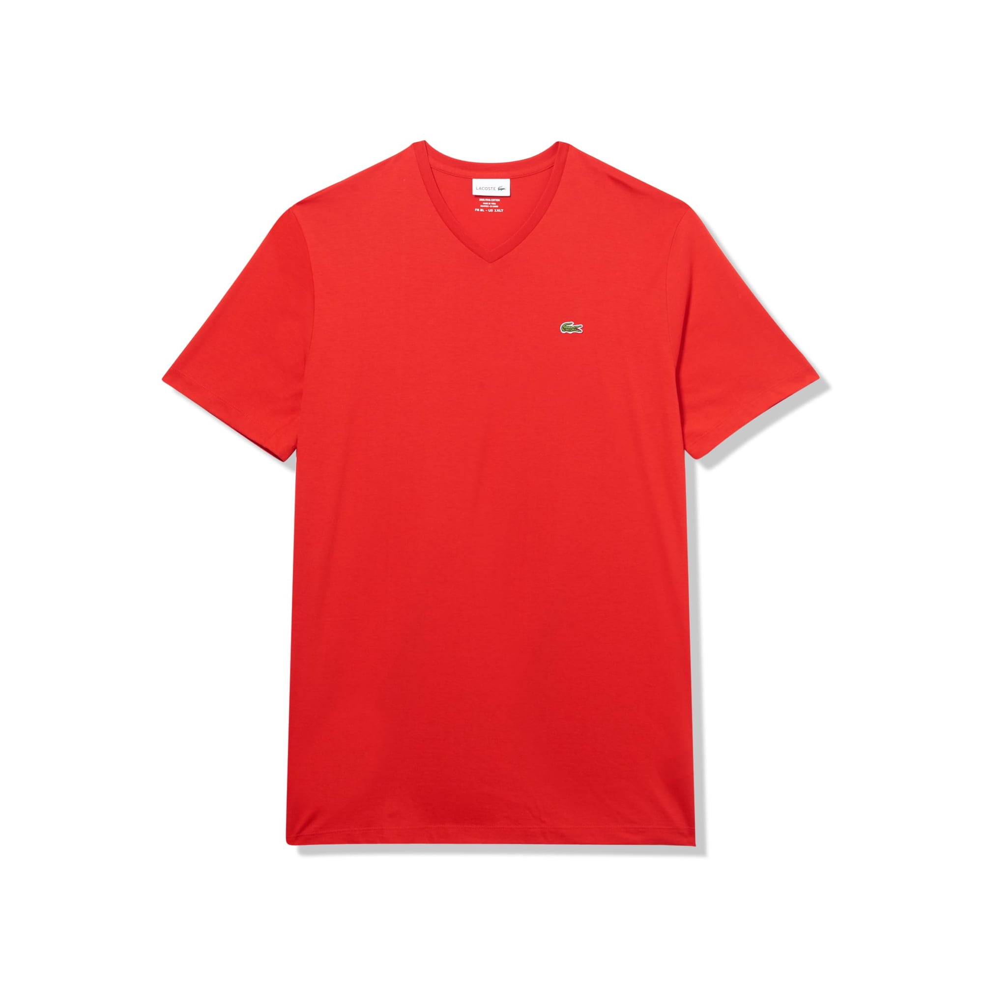 Camiseta Lacoste Para Hombre, Corte Alto, Cuello En V, Manga Corta, Roja
