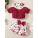 thumbnail image 2 of 3pcs Baby Infan Girl Casual Puff Sleeve Top & Floral Shorts & Headband Set Clothes, 2 of 5