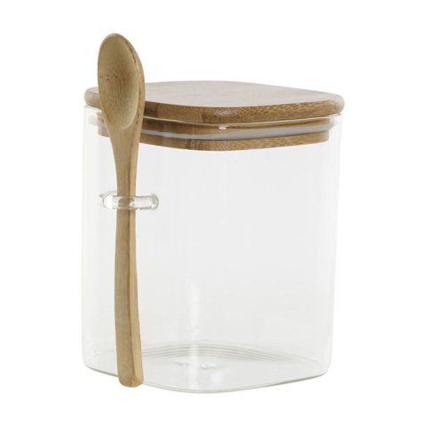 Disparo - Frasco Contenedor Vidrio 900Ml 10Cm Cuadrado Cuchara Bambú
