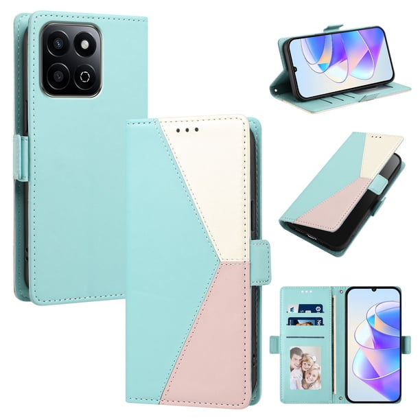 Cartera Plegable para Honor 200 Smart, PU Tricolor con Ranuras, Verde