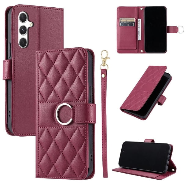 Funda Acolchada con Anilla y Correa para Samsung Galaxy S23 FE Slots para Tarjetas Rojo