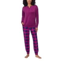 Conjunto De Pijama Nautica Para Mujer, Forro Polar A Cuadros Morados, 2 Unidades