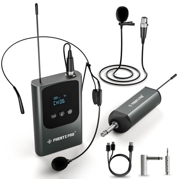 Sistema de micrófono inalámbrico Phenyx Pro PDP-1-1B con auriculares/solapa