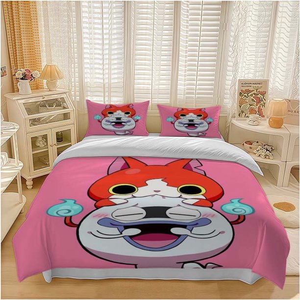 3pcs Puella Magi Madoka Magica Kyubey Cat Themed Bedding Set Duvet Cover and Pillowcase Set Soft and Comfortable