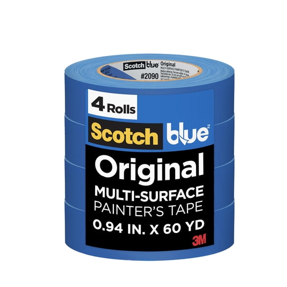 Cinta de pintor original de color azul escocés, 0,94 cm x 55 m, 4 rollos